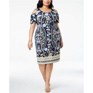 JM Collection Floral Print Crystals Cold Shoulder Shift Dress Size 3X 22 24 Plus